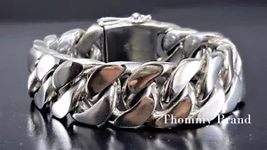 9.5 " 348g UOMO Pesante Grosso Cubano Barbazzale Catena Argento 925 Bracciale - Foto 1 di 3