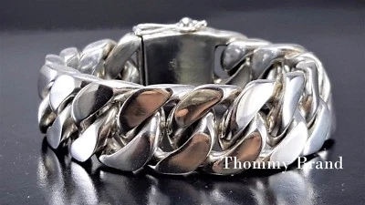 9.5 " 348g UOMO Pesante Grosso Cubano Barbazzale Catena Argento 925 Bracciale - Immagine 1 di 3