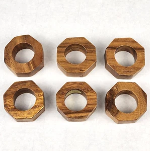 Anelli tovaglioli in legno metà secolo fatti a mano scimmia pod set di 6 vintage - Foto 1 di 8
