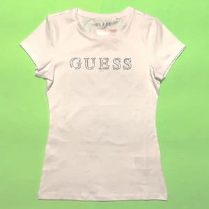 New GUESS Los Angeles Women’s Short Sleeve T-Shirt LARGE White w/Silver, Black - Picture 1 of 12