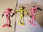 Lot Of 3 Rubber Bendable Cowboys With Guns Pink Yellow 5"
