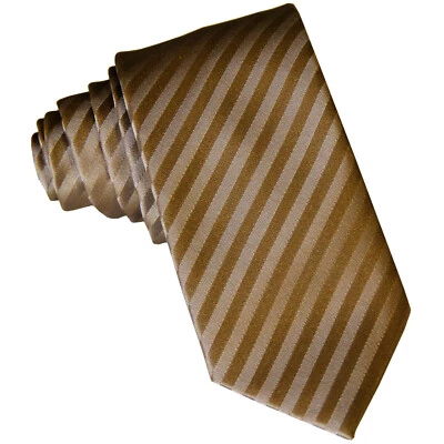 Nueva Corbata Para Hombre Poli 2.5" Delgada Tono Sobre Tono Rayas Moca Marrón Boda Formal Foto 1 de 2