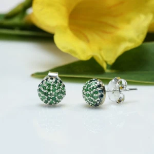 Tsvorite with blue diamonds Earrings 925 Sterling Silver Stud Earrings Jewelry - Picture 1 of 2