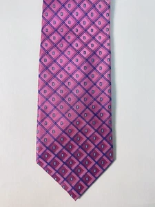 Daniel de Fasson Men's Handmade Silk Tie Classic Length Pink Check - Picture 1 of 5