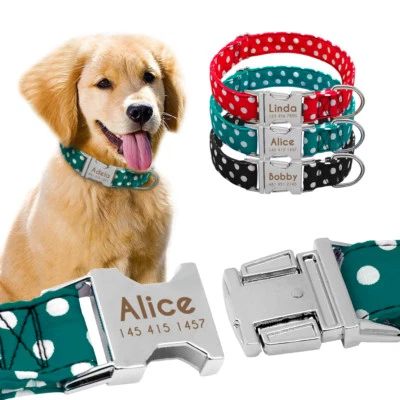 Nylon Dog Collar Dot Print Personalized Fabric Breathable Dog Collars with Name - Image 1 of 4