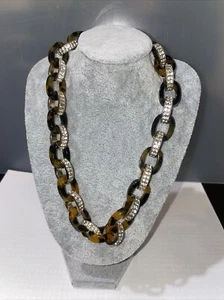 bella jack necklace - Old new Stock with Tag.. Faux Tortoise Link & Rhinestones. - Picture 1 of 5