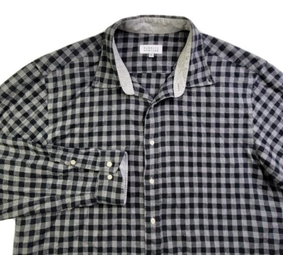 Barneys New York Men's XL Gray Black Check 100% Cotton Casual Button Shirt LS - Image 1 of 4