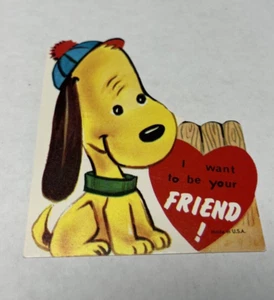 Vtg School Valentine Card 3.5 in. Beagle Dog Puppy Friend 1969 - Picture 1 of 3