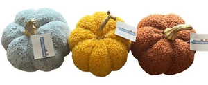 Large Sherpa Pumpkin Fall Home Decor Autumn Decoration Lot Of 3 NWT 5”x5” - Picture 1 of 4