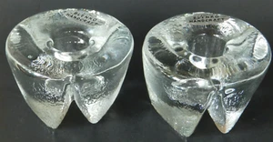 Vintage Mid Century Blenko Kunst Glas klar dreifüßige Kerzenhalter Aufkleber - Bild 1 von 5