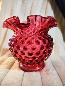 Vintage, Fenton, Colonial Pink Hobnail Ruffle Vase - Picture 1 of 5