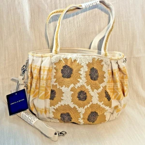America & Beyond Beaded Ruched Tote with Crossbody Strap Sunflowers - Picture 1 of 13