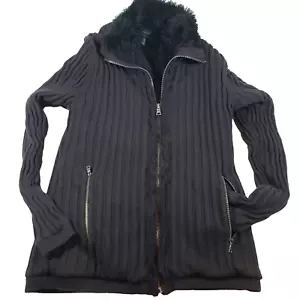 INC International Concepts Black Ribbed Faux Fur Lined Zipper Men's Jacket LARGE - Picture 1 of 6