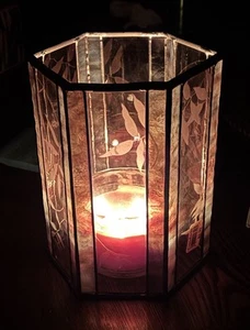 Vintage Hand Crafted Beautiful Stained Glass Votive Candle Holder Signed Modern - Picture 1 of 12