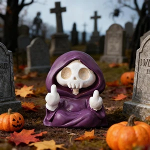 1 PZ Statua Teschio Viola Grim Reaper - Disegno Dito Medio con Walki Fantasma... - Foto 1 di 6