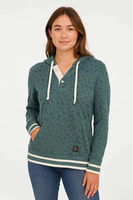 American Eagle Womens hoodie Green Paisley White  Trim Boho Athleisure Small S - Image 1 of 4