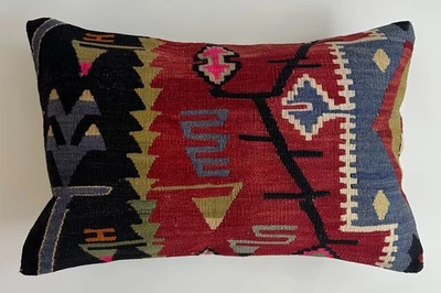 Handmade Cushion Multicolour Nomad Turkish Rug Kilim 24''x16''/ 60x40 K60250338 - Image 1 of 4