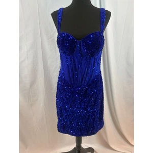 Royal Blue Sequin Corset Mini Dress Sparkly Party Clubwear Strapless Style - Picture 1 of 11
