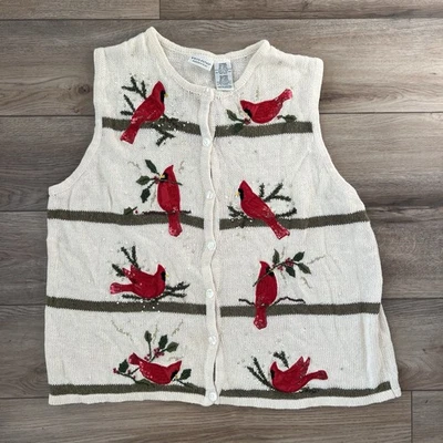 ViTG  White Stag Cardinal Sweater Vest Plus 18W/20W Birds Cottagecore Grandma - Image 1 of 4
