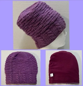 Berretto 100% lana slouchy lavorato a mano in Nepal foderato in pile lavanda Dreads usato in ottime condizioni - Foto 1 di 14