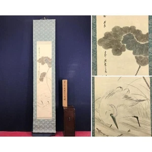 Japanese Hanging Scroll by Fujii Kaoh “White Heron and Lotus” Kachoga 44×197cm - Picture 1 of 10