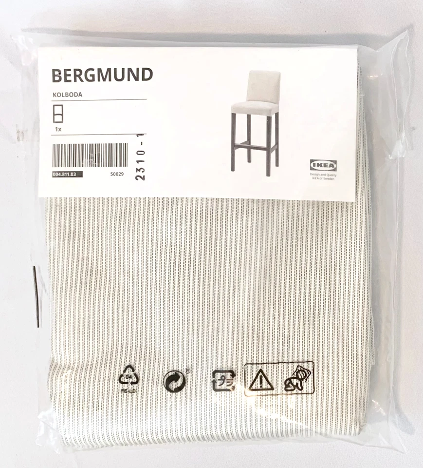 IKEA BERGMUND KOLBODA BEIGE/GRAY Stripe BARSTOOL SLIPCOVER 004.811.03
