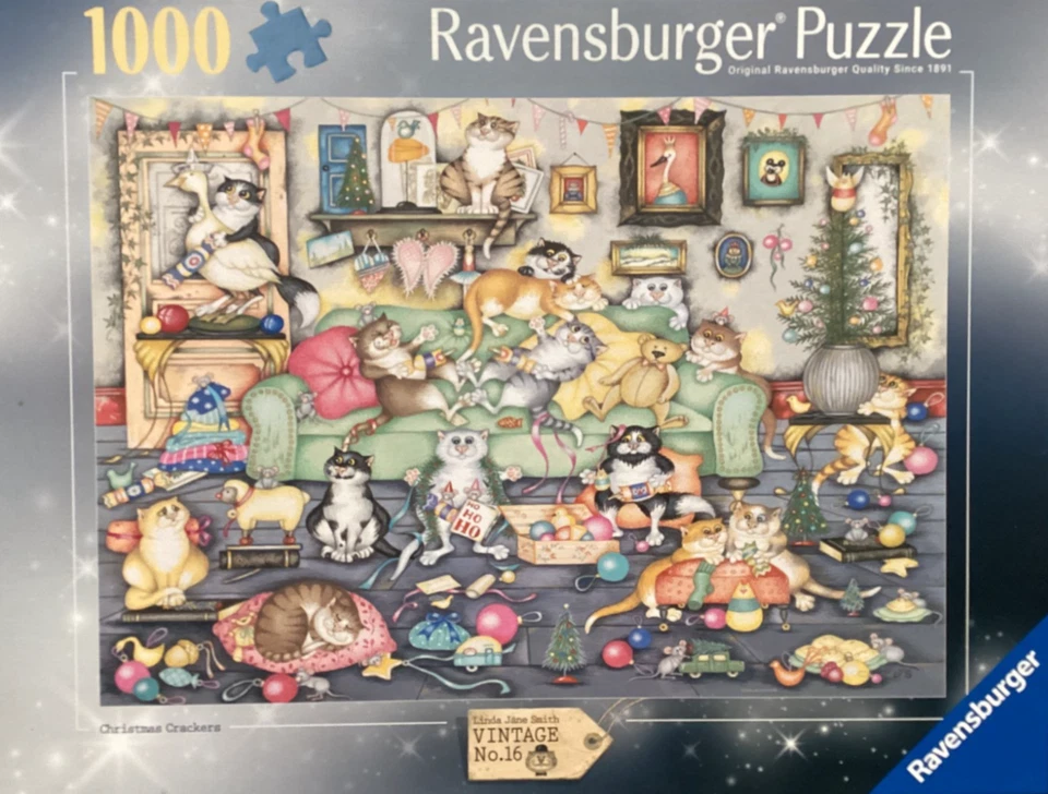 Ravensburger Vintage No. 16 Crazy Cats Christmas Crackers 1000 Pc Puzzle -