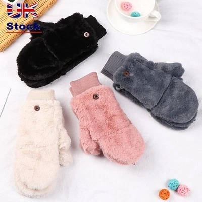 Plus Velvet Flip Type Gloves Plush Mittens Faux Fur Gloves Thicken Warm - Image 1 of 4