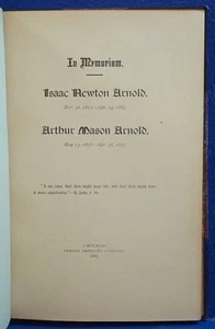 IN MEMORIAM/ISAAC NEWTON ARNOLD & A M ARNOLD/1885 Book - Picture 1 of 1