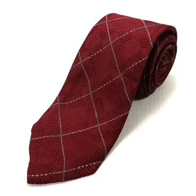 Corbata Hugo Boss de lujo a medida borgoña argyle a cuadros hecha a mano Italia Foto 1 de 4