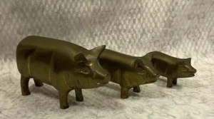Lot Of 3 Vintage Solid Brass Miniature Pigs Figurines - Picture 1 of 4