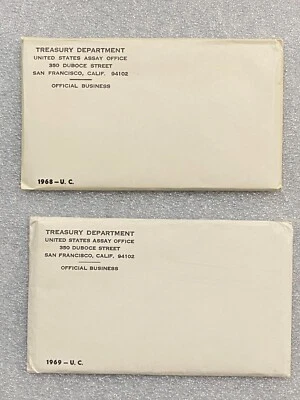 1968 & 1969 US Mint Uncirculated Coin Sets P & D w Mint Env ~ 2 Silver Kennedys - Image 1 of 4