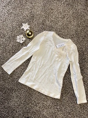 Camisa Children’s Place Crema/Marfil Manga Larga Tul Flor Detalle Talla 5/6 Nueva Con Etiquetas Foto 1 de 2