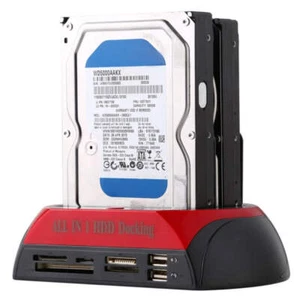 Station d'accueil tout en 1 double 2,5 pouces/3,5 pouces SATA/IDE HDD avec lecteur de carte et hub - Photo 1/8