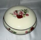 Baum Bros Trinket Bowl Large Round with Lid Pink & Red Roses 5.25" wide