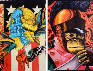 Joe Leonard Tattooist Monkey Wrench George Washington Skeleton & Chimp 2-Sided - Picture 1 of 10