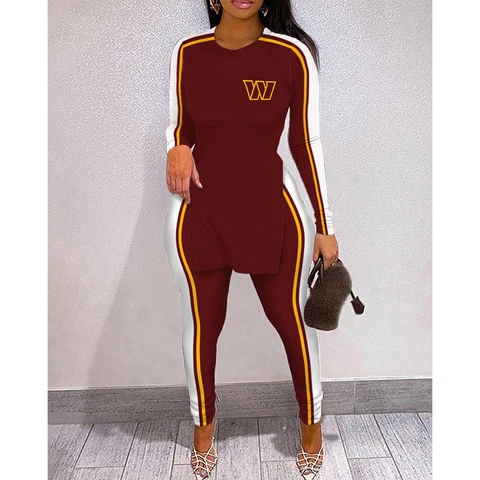 Washington Commanders Women High Slit Long Sleeve Shirts Yoga Pants Legging 2PCS Cover