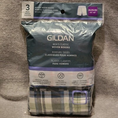 Gildan 2XL Men's Classic Woven Boxers Tagless Moisture Wicking Underwear 3pk - Image 1 of 4