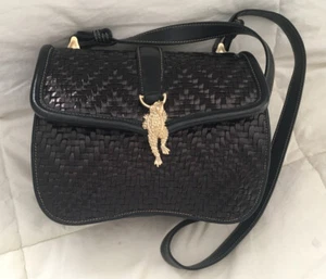 Cartera de hombro vintage de cuero negro tejido Barry Keiselstein-cord Herman Toad - Imagen 1 de 14