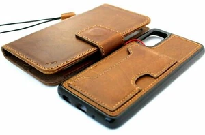 Genuine Full Tanned Leather Case for Galaxy S20 wallet book Removable Wireless - Picture 1 of 9