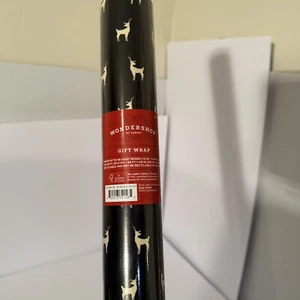Giant Roll Of 66 Ft X 40” Roll Of Black Gift Wrapping Paper W/ Gold Reindeer - Picture 1 of 7