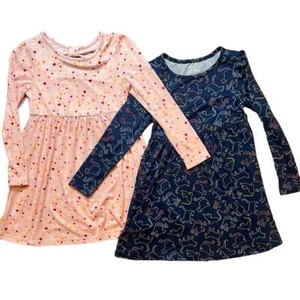 Members Mark Dresses Set Girls Size 7 Navy Blue Pink Cat Heart Print Long Sleeve - Picture 1 of 9