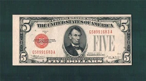 $5.00 1928D Legal Tender "VINSON" w/Minor "CUTTING & OVERPRINT" ERRORS-(XF+)&epq - Picture 1 of 2