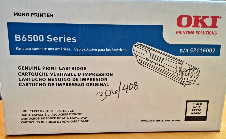 GENUINO Nuevo Cartucho de Impresión de Tóner Negro Okidata 52116002 Serie Oki B6500 Foto 1 de 1