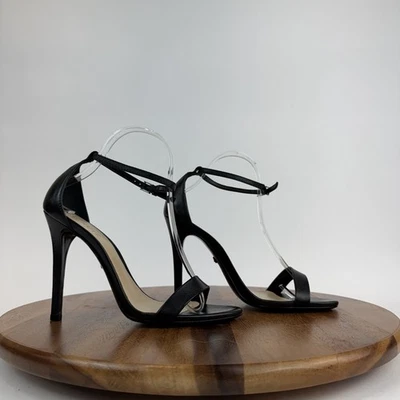 New Womens Schutz Cadey-Lee Black Leather Open Toe Stiletto Heels Size 8.5 B - Image 1 of 4