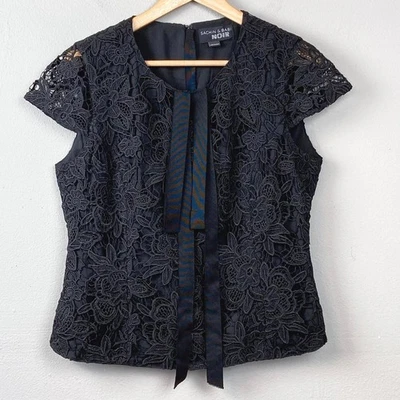 Top de encaje Sachin & Babi Noir talla M floral superposición de encaje cremallera trasera noche glamour Foto 1 de 4
