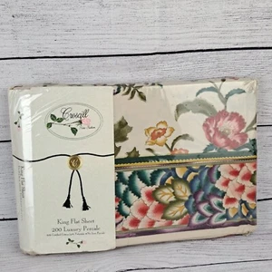 NOS Imperfect Packaging Vintage Croscill Flat Sheet King Floral Dynasty Vtg - Picture 1 of 17