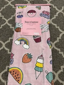 Juicy Couture Premium Pink Plush Throw Blanket Ice Cream/Donut/Strawberry 50x60 - Picture 1 of 4