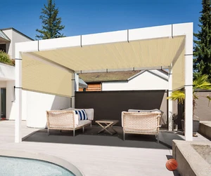 Beige Hollow-out Breathable Pergola Replacement Cover Panel Canopy Shade w/Rod - Picture 1 of 7