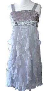 Girls GEORGE silver sequin party dress 16 vertical ruffle prom formal gray tulle - Picture 1 of 5